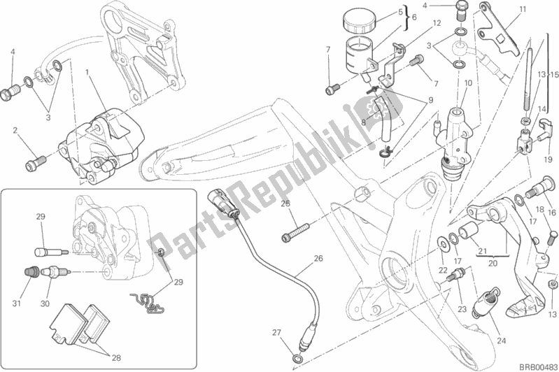 All parts for the Rear Brake System of the Ducati Monster 821 Stripes USA 2016
